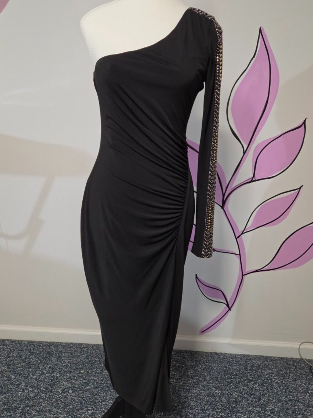 GUESS Black One Shoulder Embellished Maxi Dress Size 4
